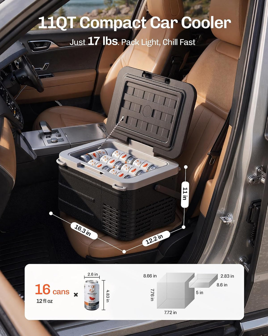 12V Refrigerator 11QT Portable Freezer Electric Cooler