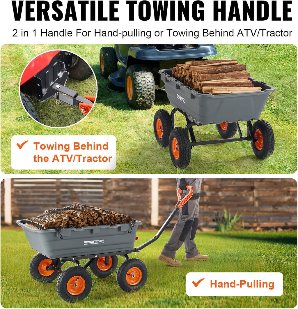VEVOR Heavy Duty 1200lbs 7 Cu.Ft Wheelbarrow Garden Dump Cart Wagon