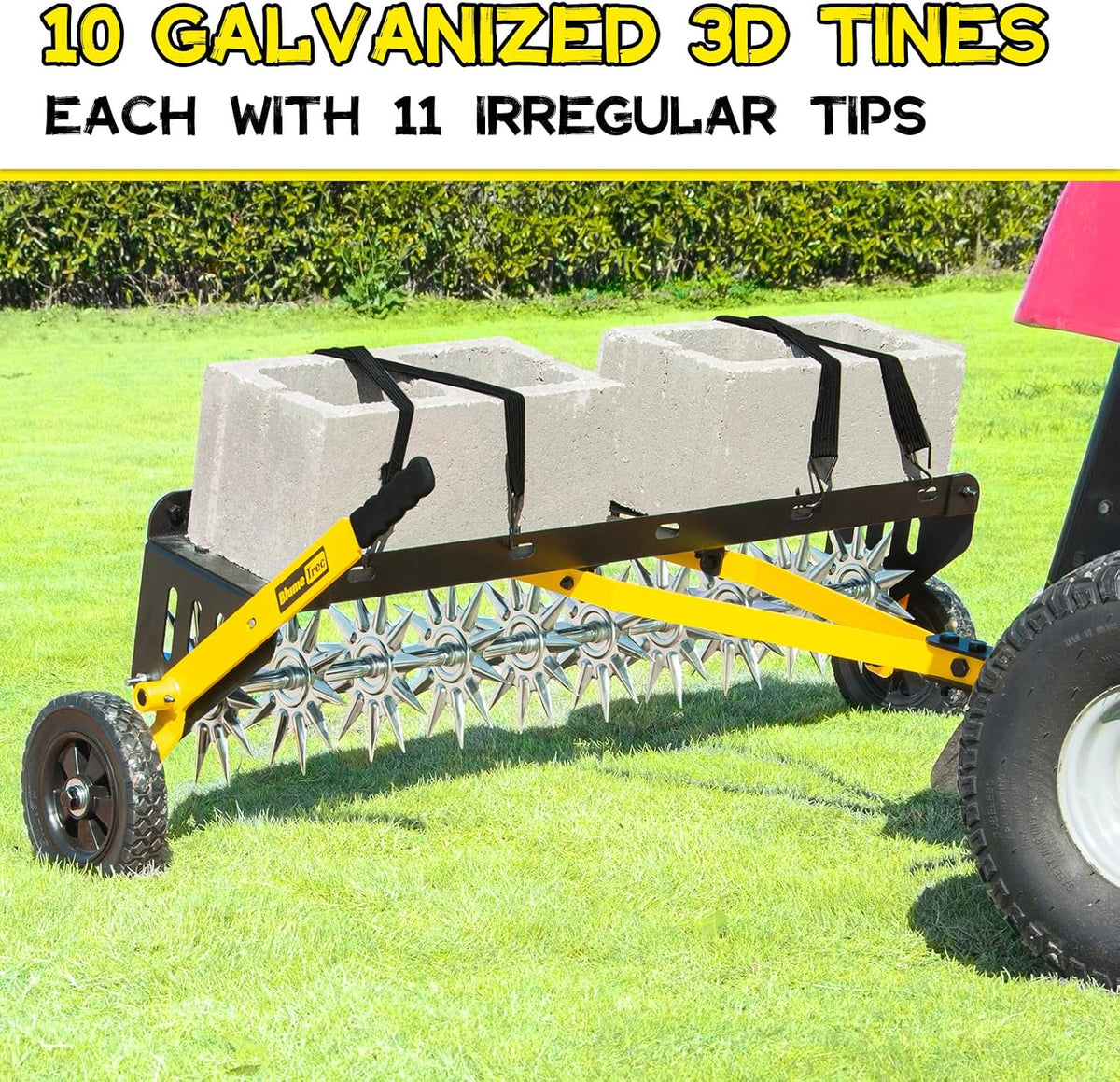 40-Inch Tow Behind Spike Aerator, Pull Behind Lawn Aerator with 10 Galvanized Steel Tines for Aerating Lawns, Soil Penetrator Spikes Tractor with