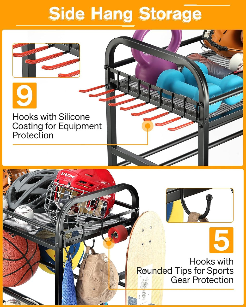Garage Sports Equipment Organizer - Rolling Ball Storage with Wheels