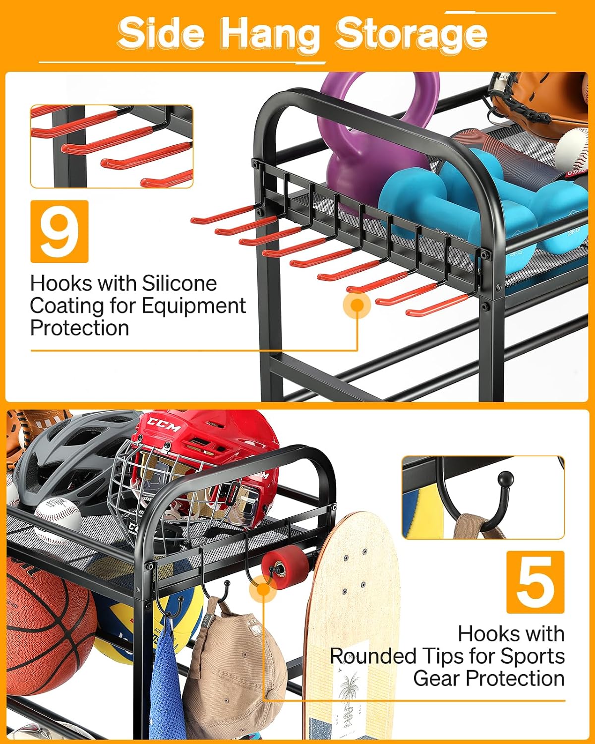 Garage Sports Equipment Organizer - Rolling Ball Storage with Wheels