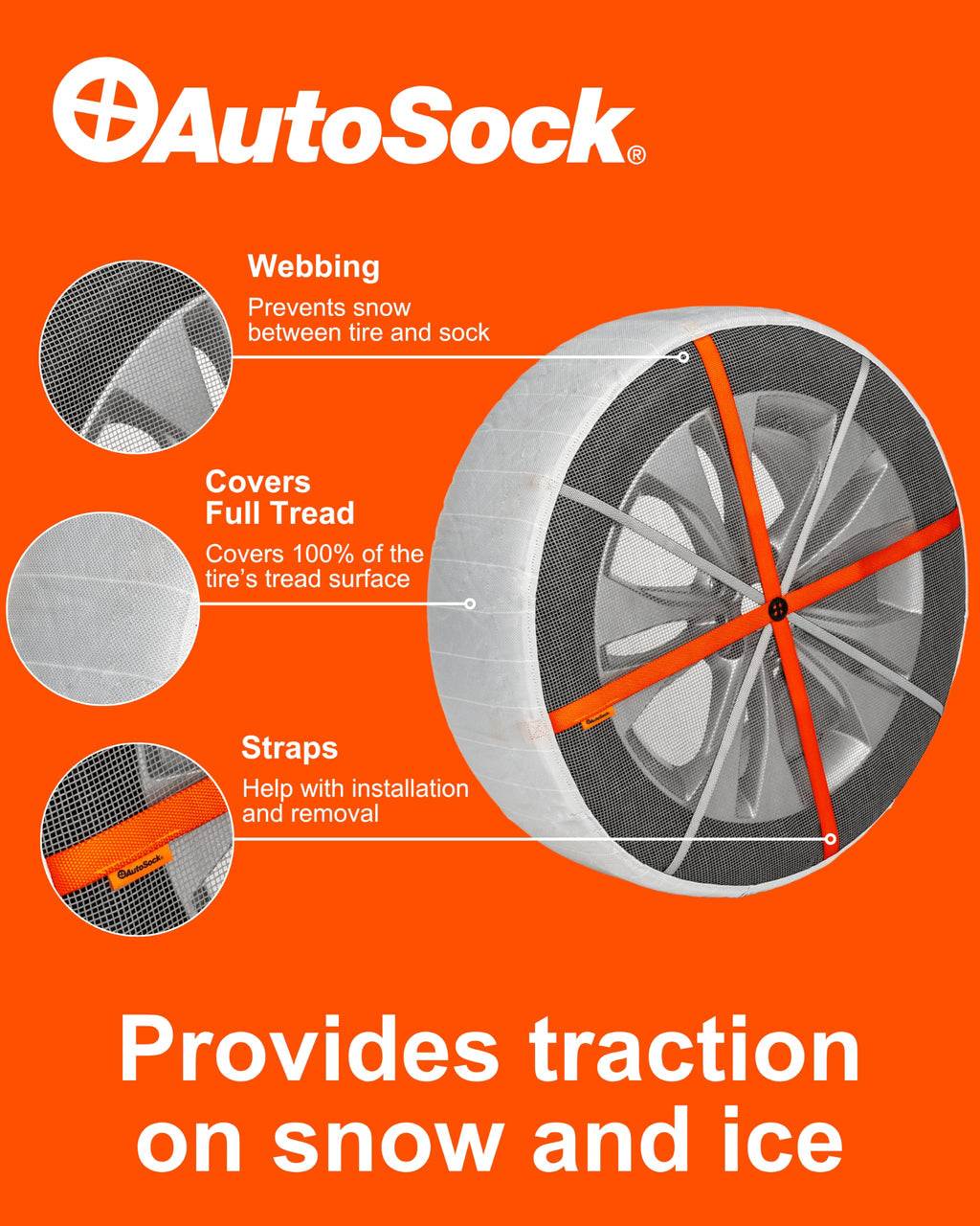 AutoSock for Passenger Vehicles HP697, Snow Socks for Tires, Pack of 2