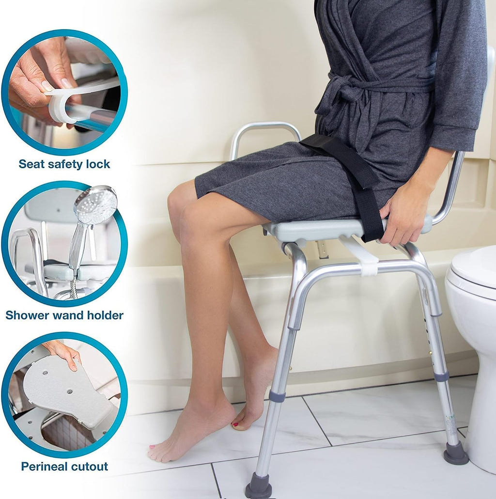 DMI Tub Transfer Bench and Shower Chair with Non Slip Aluminum Body, FSA Eligible, Adjustable Seat Height and Cut Out Access, Holds Weight up to 400