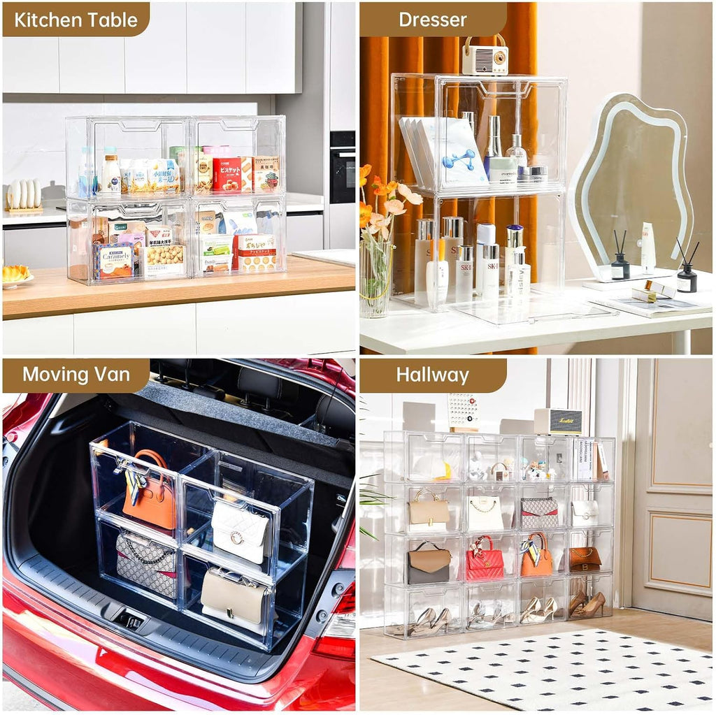 Stackable Acrylic Display Case,Clear Storage Bins with Lid for Collectibles
