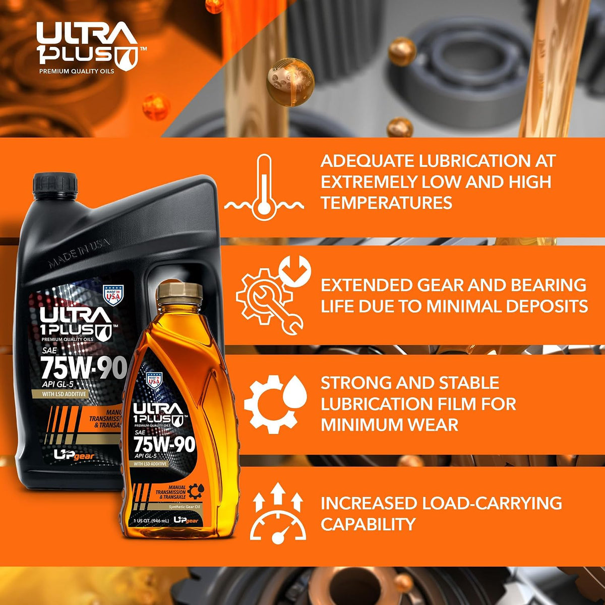 SAE 75W-90 Full Synthetic Gear Oil API GL-5 MT-1 Limited Slip 6 Quarts
