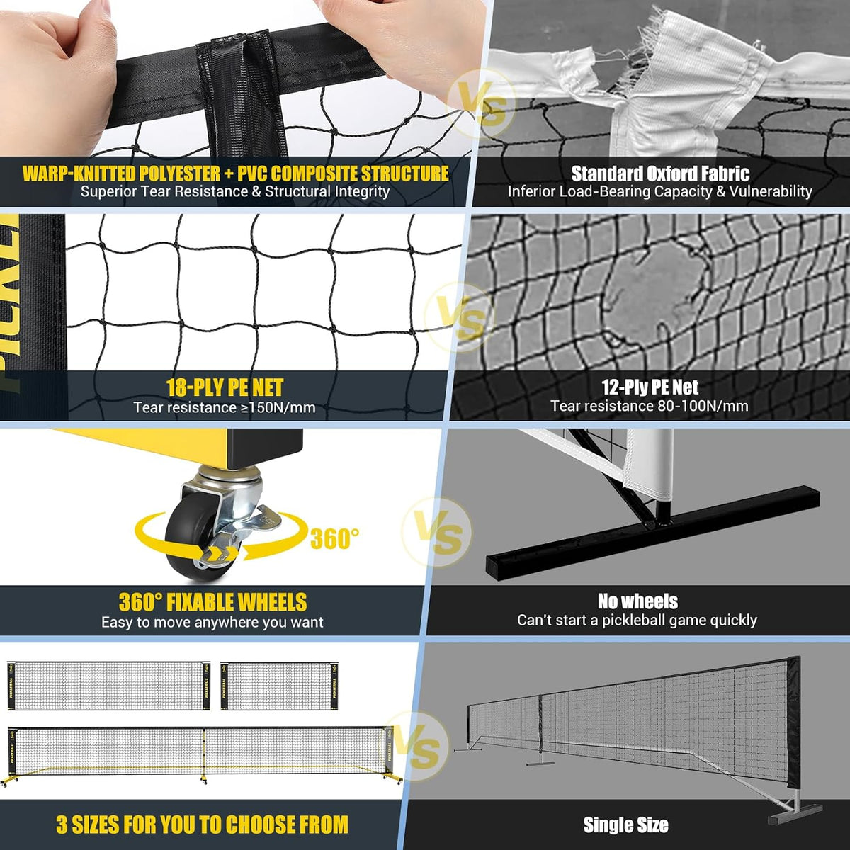 Pickleball Set Net with 4 Paddles Pickleballs, 6FT/11FT/22FT