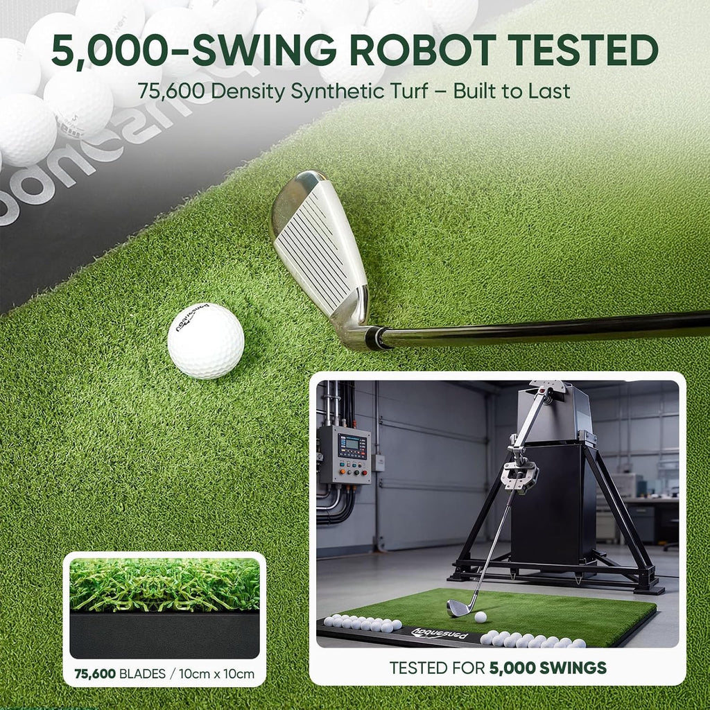 Integrated Golf Hitting Mat with Ball Tray, Thickening Golf Mats Practice Outdoor & Indoor Artificial Turf Matt with 3 Tees