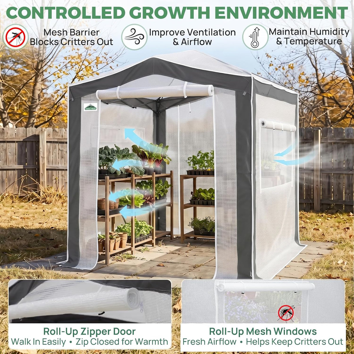 EAGLE PEAK 8x6 Walk In Pop Up Greenhouse, Gray/White