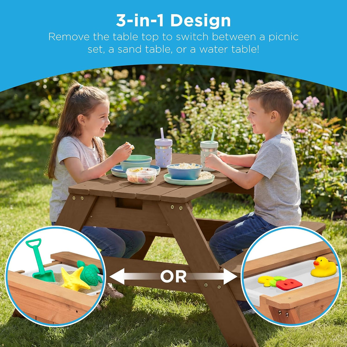 Best Choice Products Kids Picnic Table with Umbrella & Sensory Bins, Beige