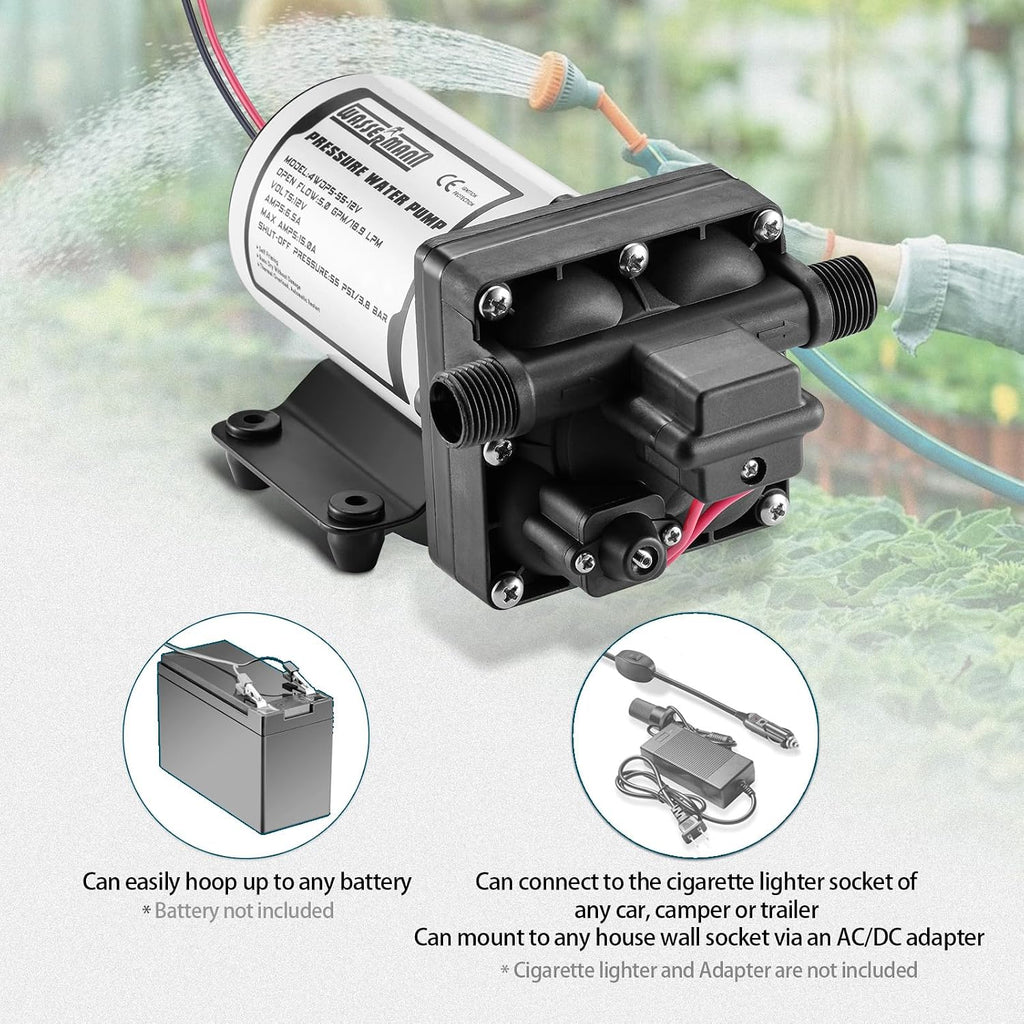 RV Water Pump 12 Volt DC 5.0GPM 55PSI Replacement For 4008-101-A65 Water Pump Self Priming Diaphragm Pump with Pressure Switch for RV Kitchen
