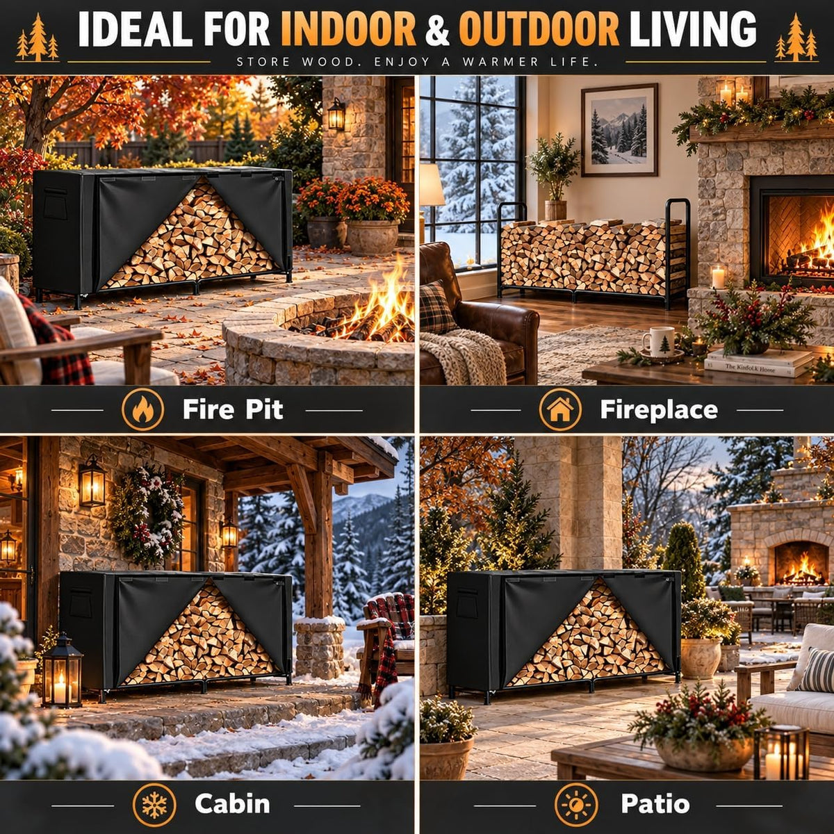 8FT Firewood Rack Outdoor with Cover, Large Wood Storage Rack