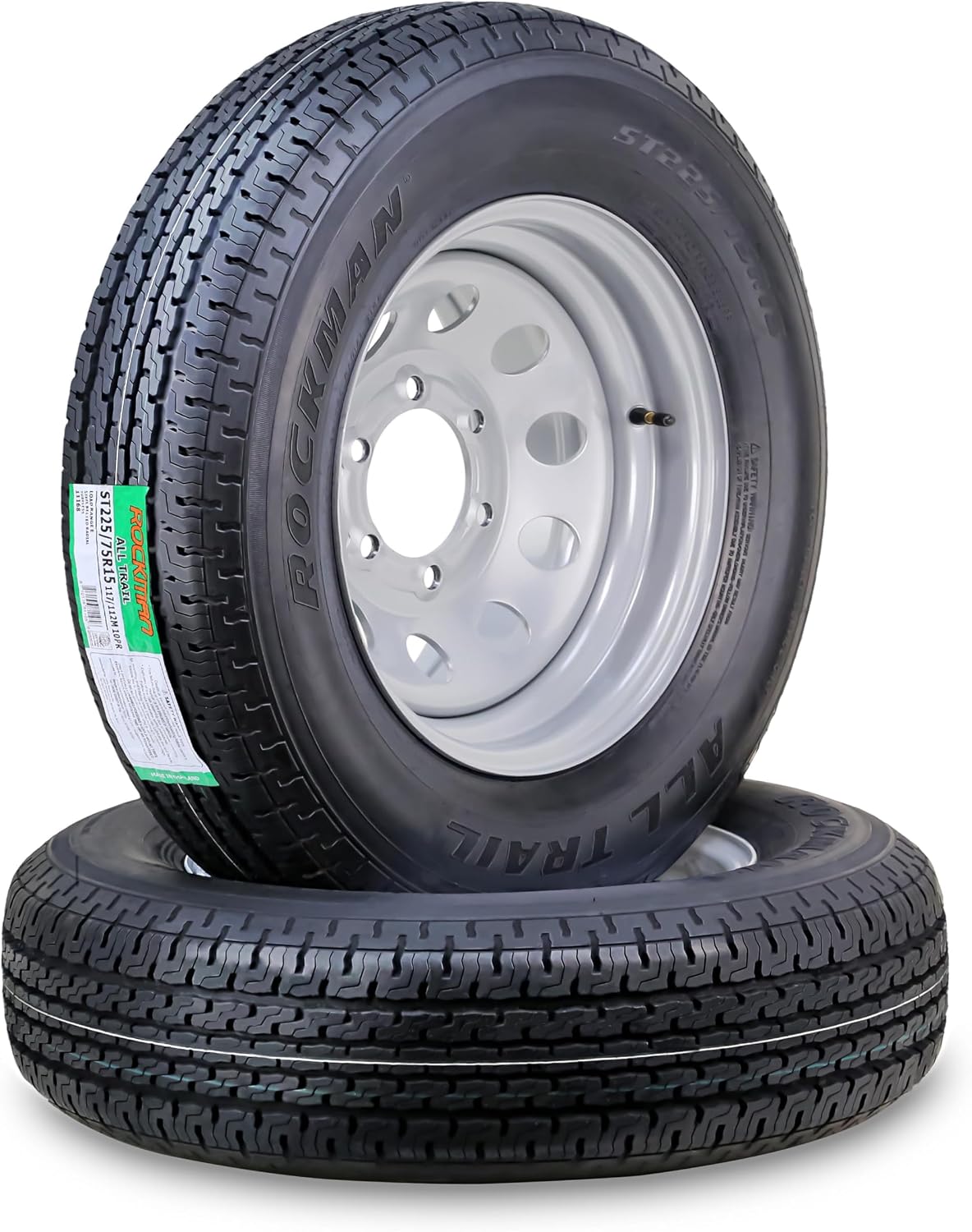 Trailer Tire Wheel ST225/75R15 10PR E 117M 6X5.5 Silver Mod Rim,Pk2