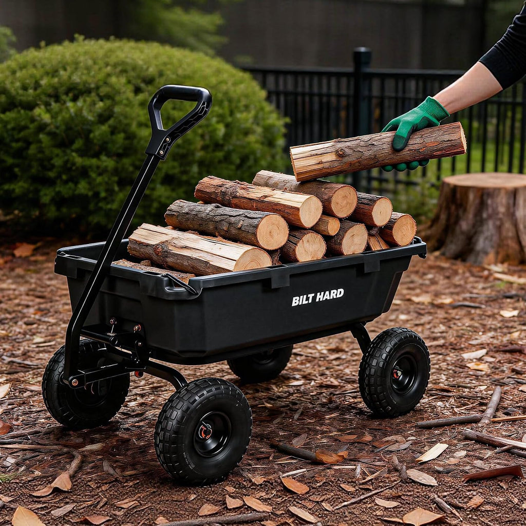 BILT HARD 900 lbs Poly Garden Dump Cart, 5 Cu.Ft Wheelbarrow Cart with 10" All Terrain Wheels & Quick-Release System, Heavy Duty Utility Wagon for