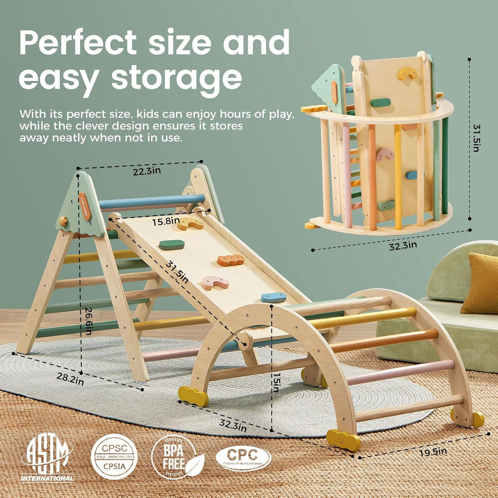 Tiny Land Pikler Triangle Set,7-in-1 Foldable Montessori Climbing Toys