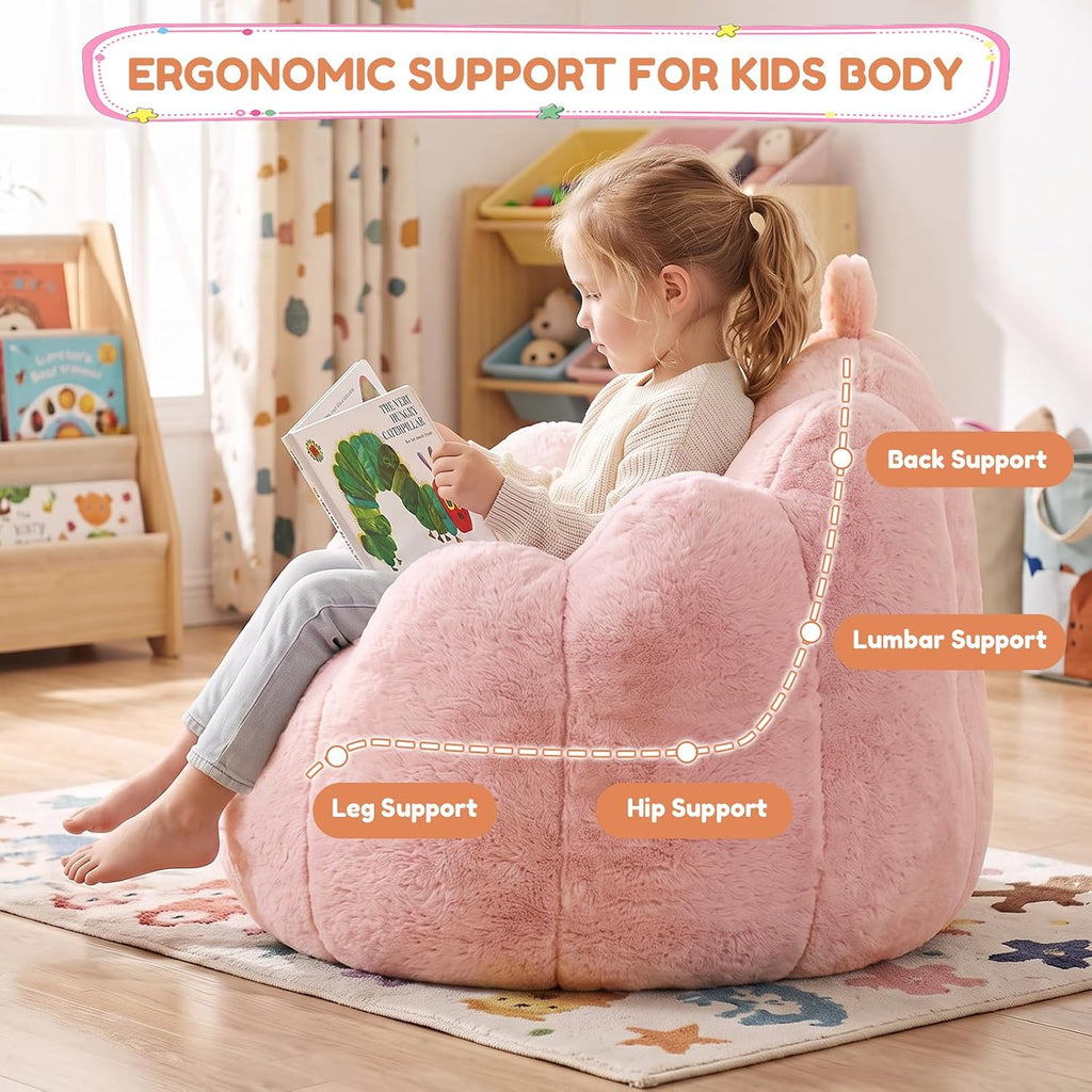 Kids Bean Bag Chair, Comfy Bean Bag Sofa with Handle for Boys Girls, Pink