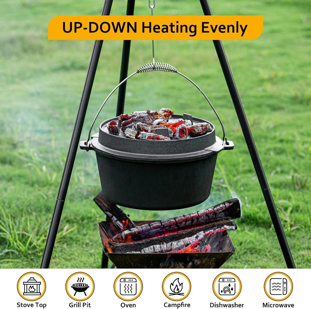 10 QT Pre-Seasoned Cast Iron Camping Dutch Oven Pot with Lid