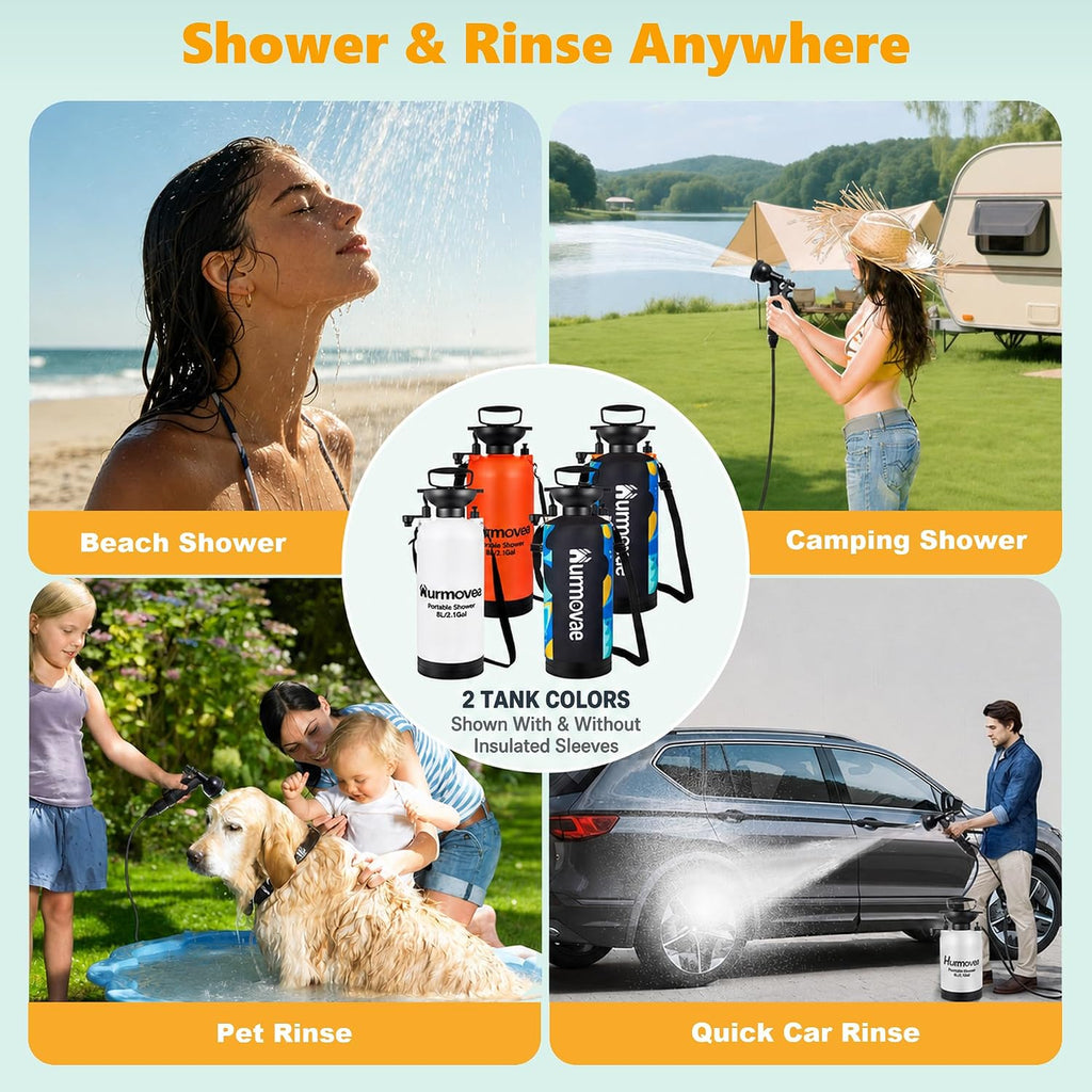 8L/2.1-Gal Portable Shower for Beach & Camping, 10 Spray Patterns