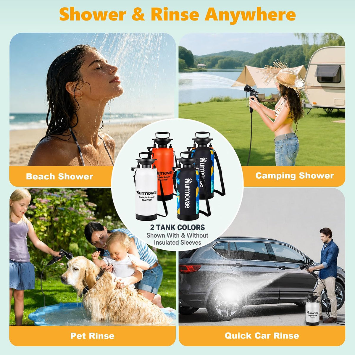 8L/2.1-Gal Portable Shower for Beach & Camping, 10 Spray Patterns
