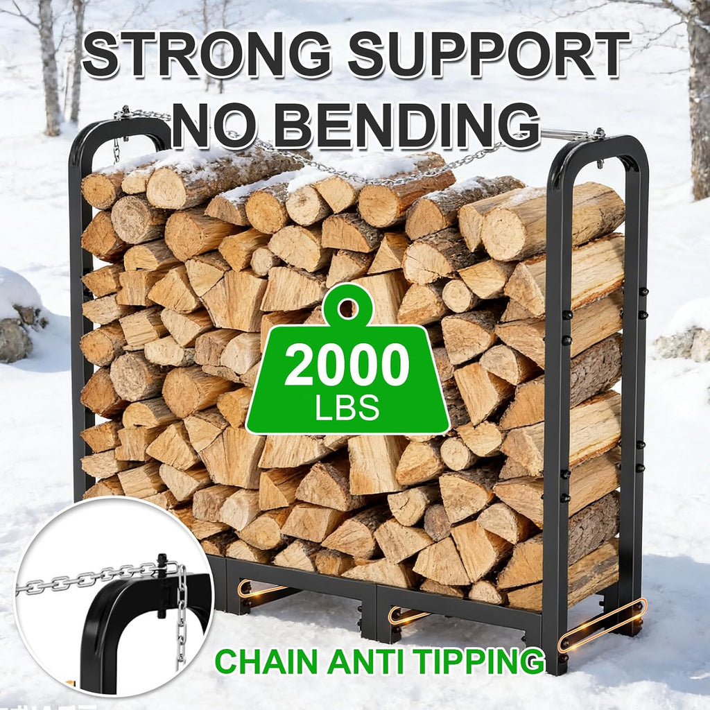 GARDENWORK 4FT Adjustable Firewood Rack Outdoor with Cover,Metal Wood Rack