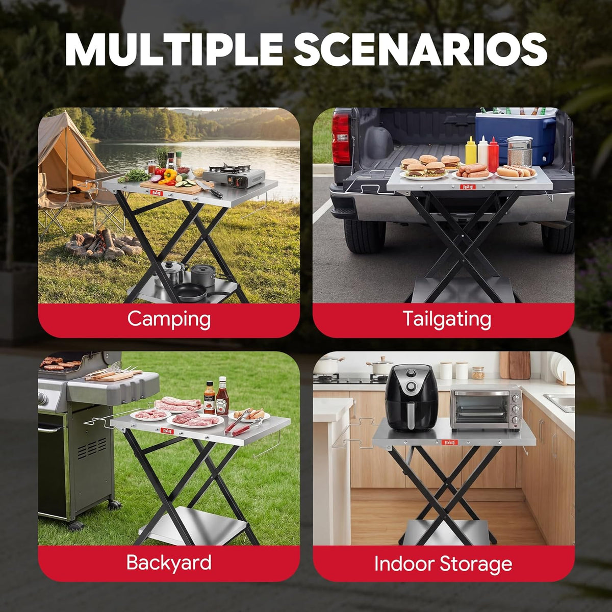 Feasto Outdoor Grill Table, Folding Prep Table, 30" x 24", Stainless Steel