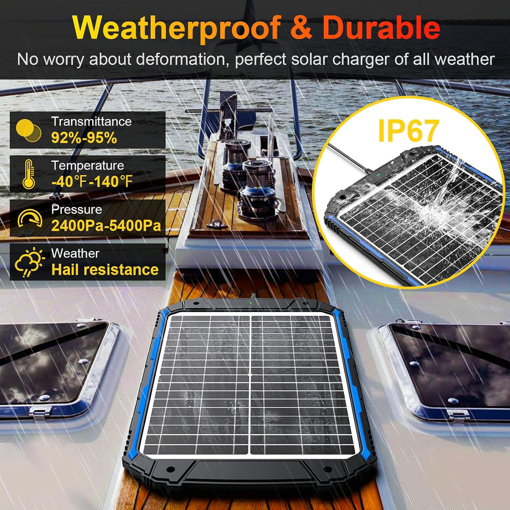 SUNER POWER 20W 12V Solar Panel Battery Trickle Charger Maintainer Pro