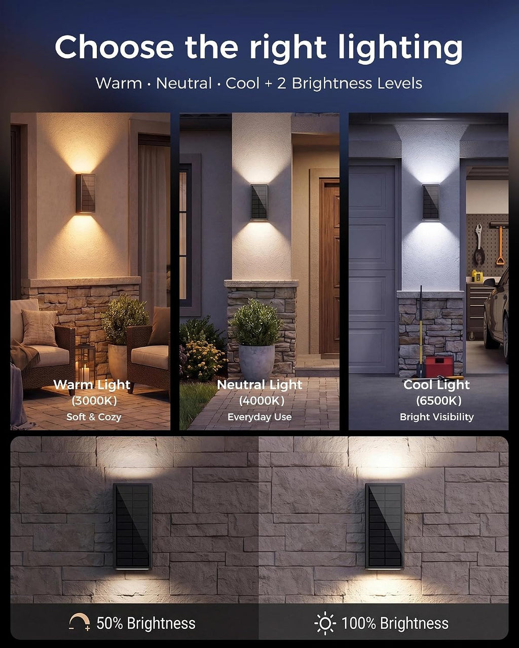 2Pack Solar Wall Lights Outdoor, Dusk to Dawn Up Down Wall Sconce