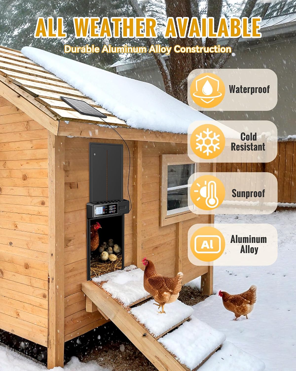 Automatic Chicken Coop Door Solar Powered XL Chicken Door 3 Modes