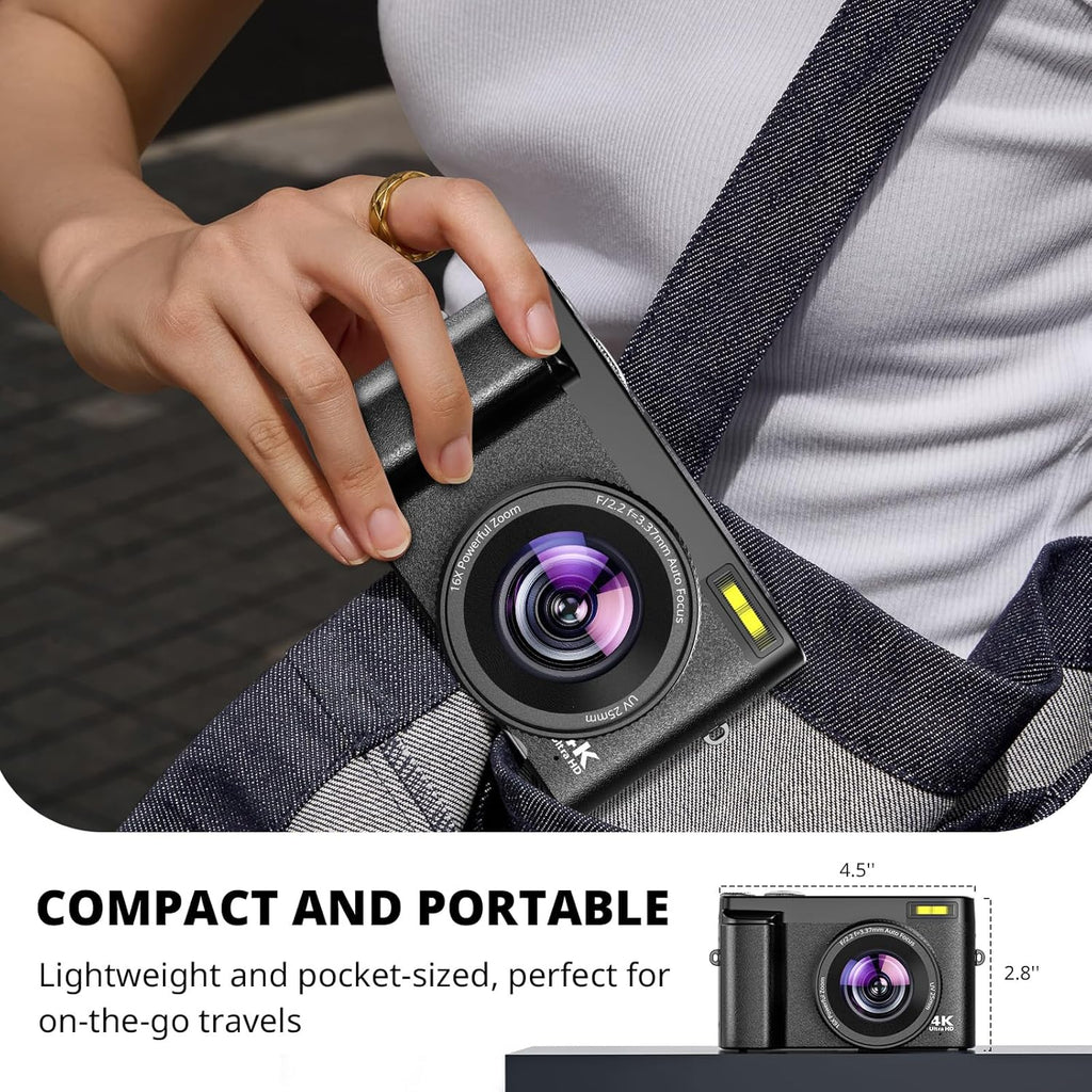 4K Digital Camera for Photography Autofocus, 2026 Latest 48MP Vlogging Camera for YouTube with SD Card, 2 Batteries, 3" 180°Flip Screen Compact