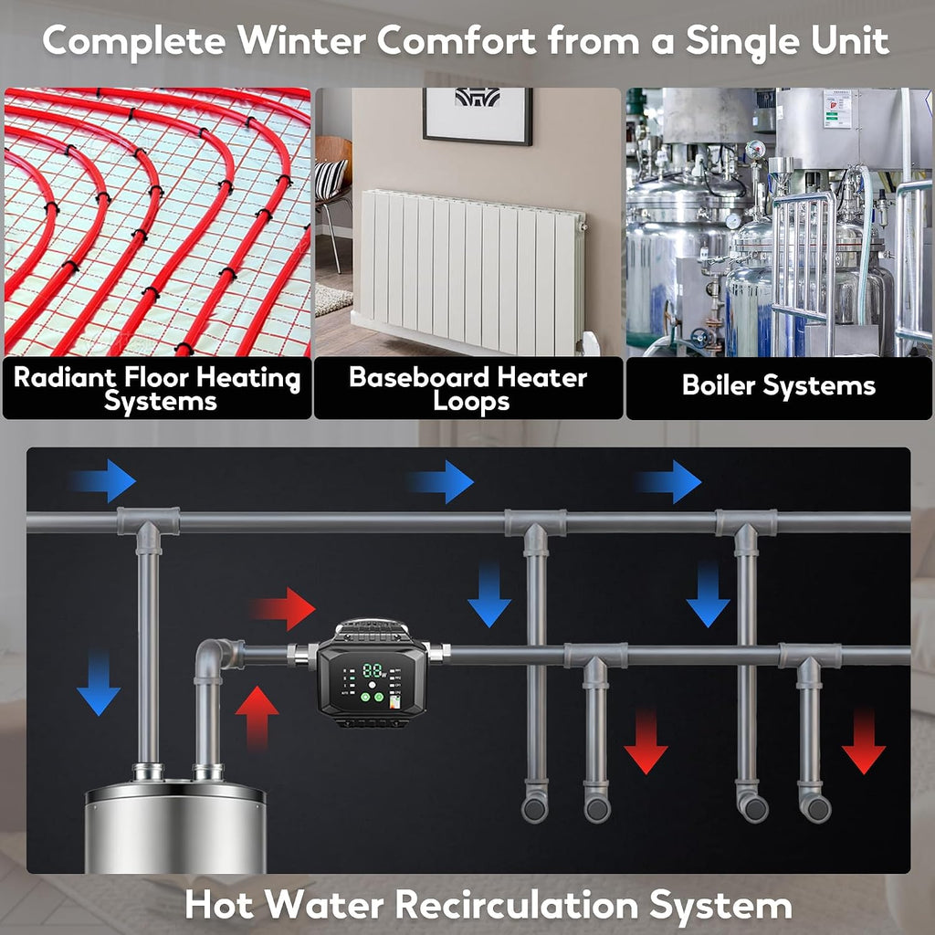 10.1GPM Smart Hot Water Circulation Pump/Recirculating Pump 45Watts