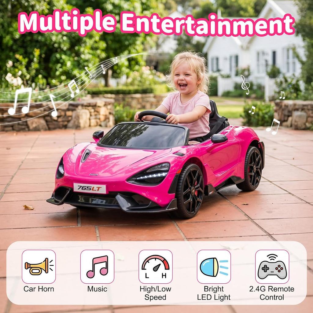 Kids Ride-on Car Licensed McLaren765LT for 3-6Years Old, Electric car 12V Battery Powered Electric Vehicle, w/Parent Remote, Music Player, LED Lights