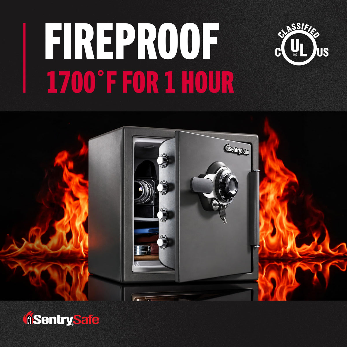 SentrySafe Fireproof Waterproof Safe Dial Combination 1.23 Cu Ft SFW123DSB