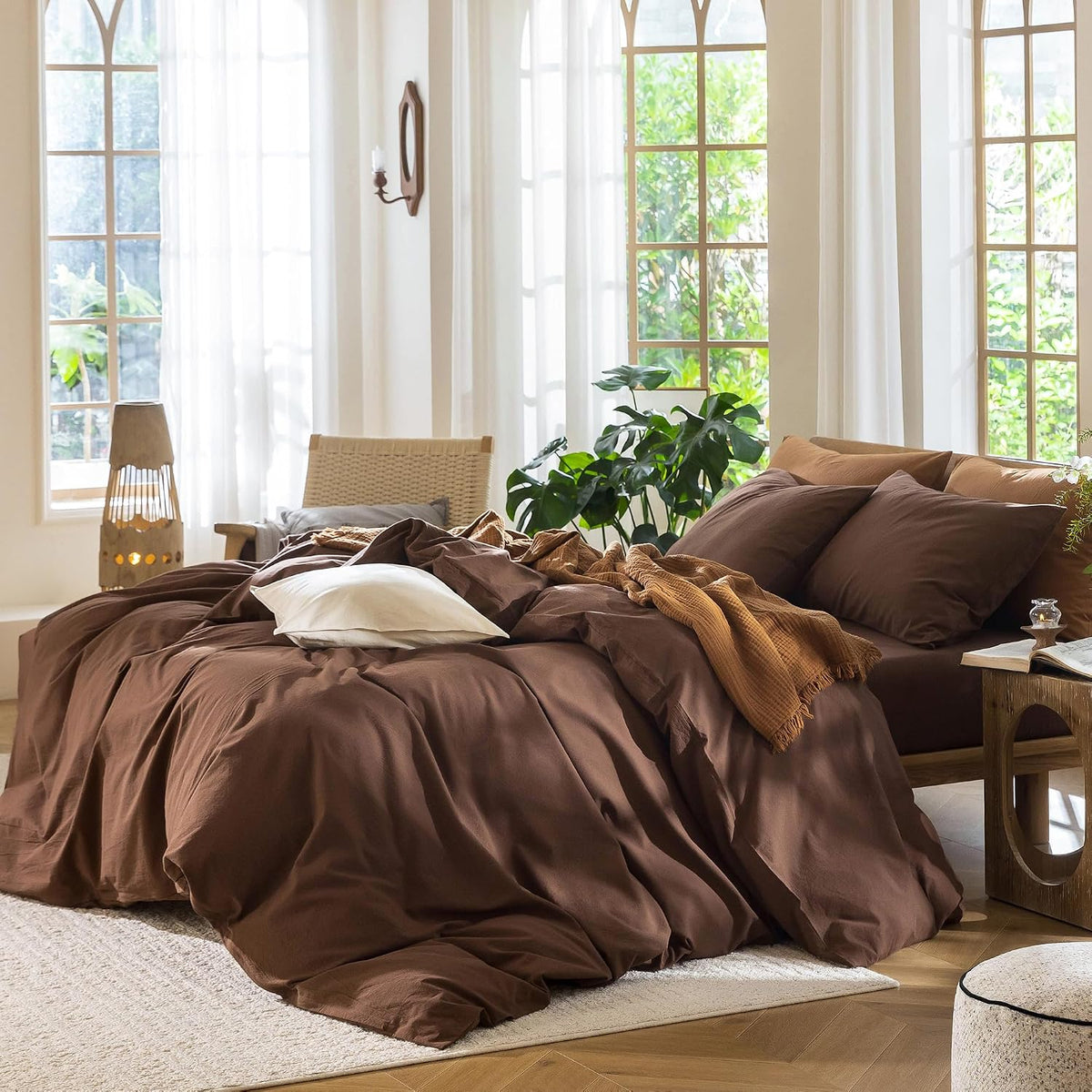 MooMee Duvet Cover Set 100% Washed Cotton Linen Like King