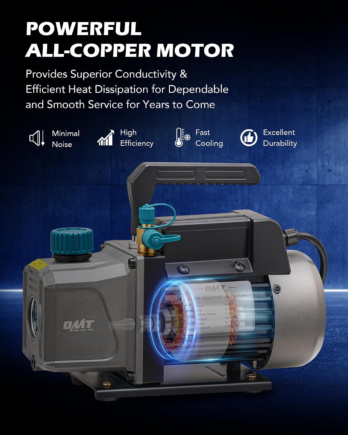 OMT 3.5 CFM Single Stage Vacuum Pump for R134a R410a R22 Auto AC HVAC Kit
