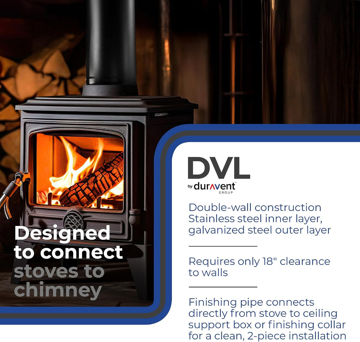 Duravent Double-Wall Stovepipe DVL - 6" Diameter 68 Telescoping Length