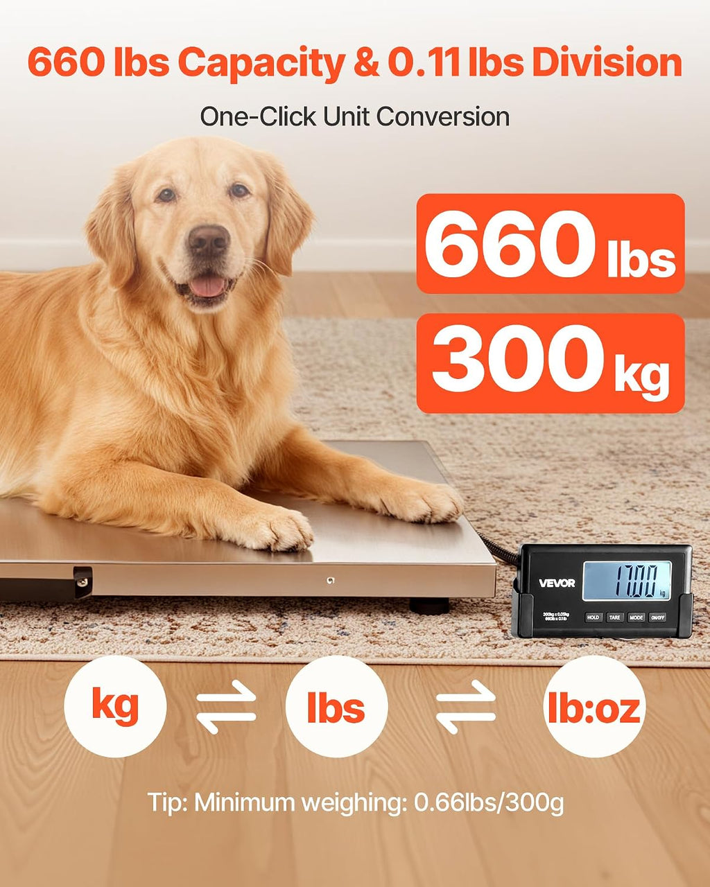 VEVOR Livestock Scale 660 lbs, Large Animal Scale for Dogs, Pigs, Goats
