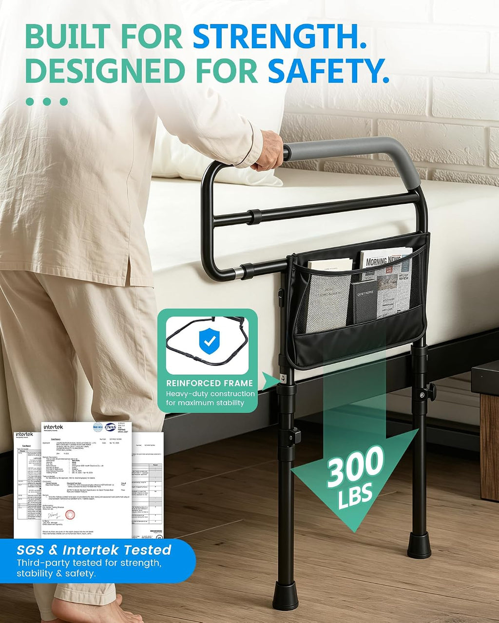 Bed Rail for Elderly Adults Safety, Bedside Support Handle, 300LBS Support
