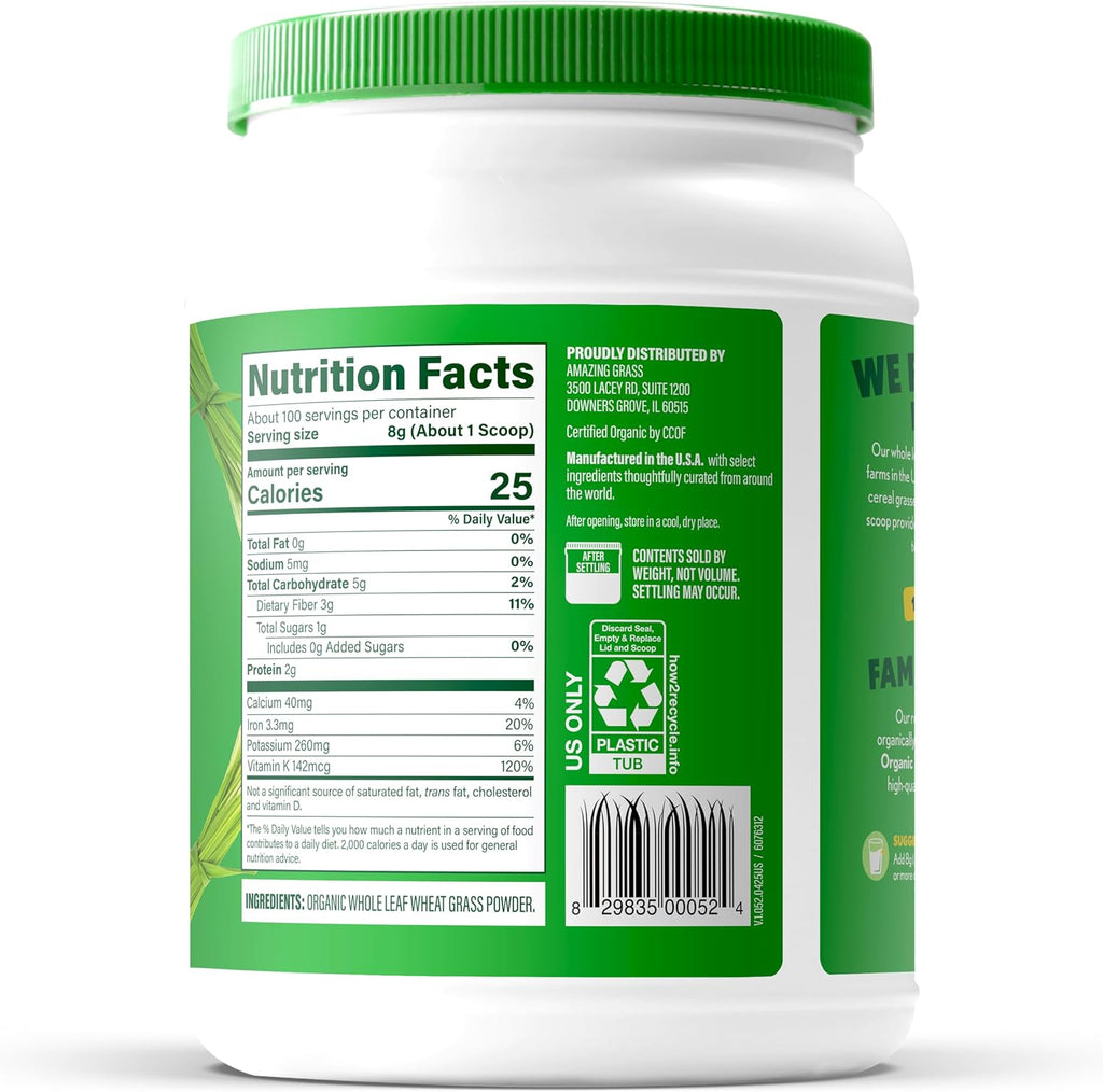 Amazing Grass Wheat Grass Powder, Whole-Leaf, 100 Servings