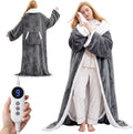 Electric Flannel Wearable Heated Throw Blanket with Foot Pocket & Sleeves, 9 Heating Levels, 2/4/6/8H Auto Off Timer, 52 x 72, Machine Washable