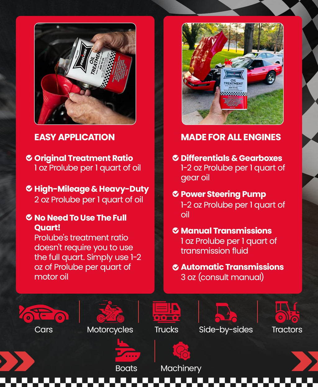 Prolube Oil Treatment - Engine Oil Additive for Gas & Diesel Engines - Reduces Wear, Noise, Vibration - Boosts Fuel Economy & Horsepower - Works on
