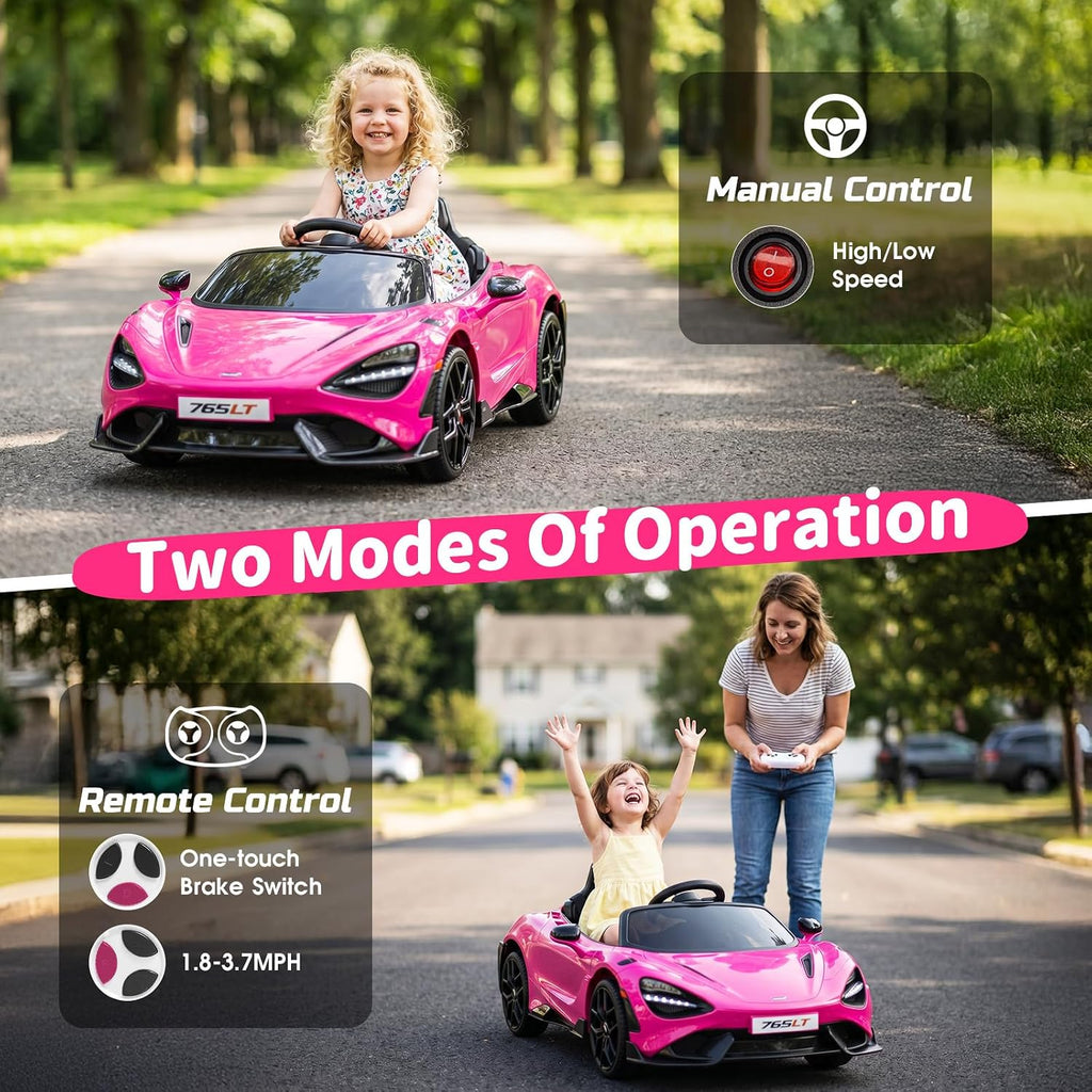 Kids Ride-on Car Licensed McLaren765LT for 3-6Years Old, Electric car 12V Battery Powered Electric Vehicle, w/Parent Remote, Music Player, LED Lights