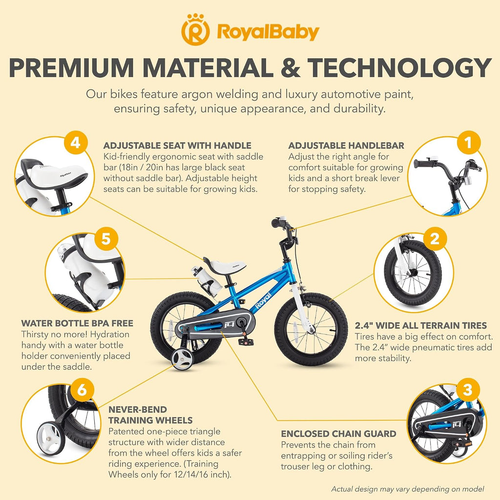 RoyalBaby Freestyle Kids Bike for Boys Girls Ages 3-10 Years