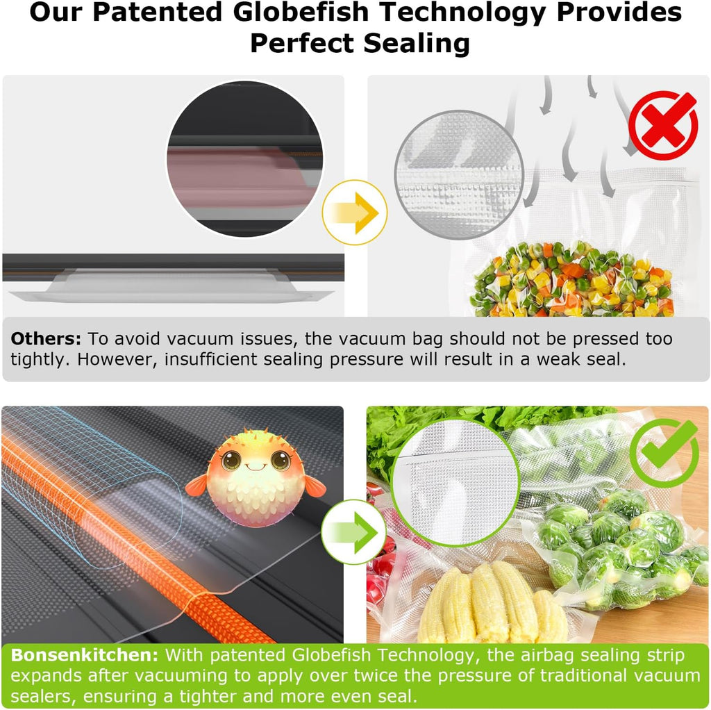 Bonsenkitchen Vacuum Sealer with Easy Handle Design,1 Bag Roll & 10 Bags