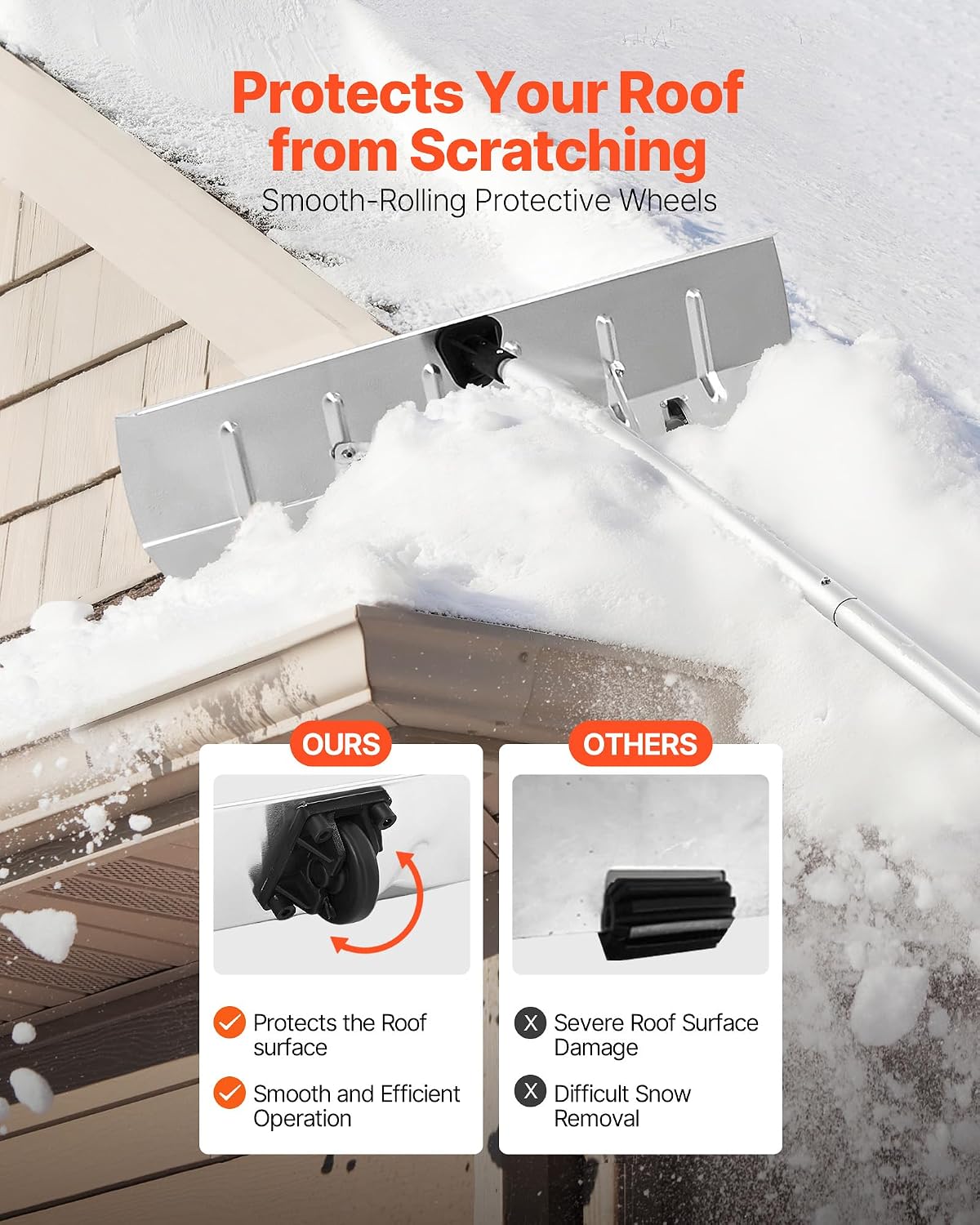 VEVOR Snow Roof Rake, 26 in Aluminum Blade Snow Removal Tool