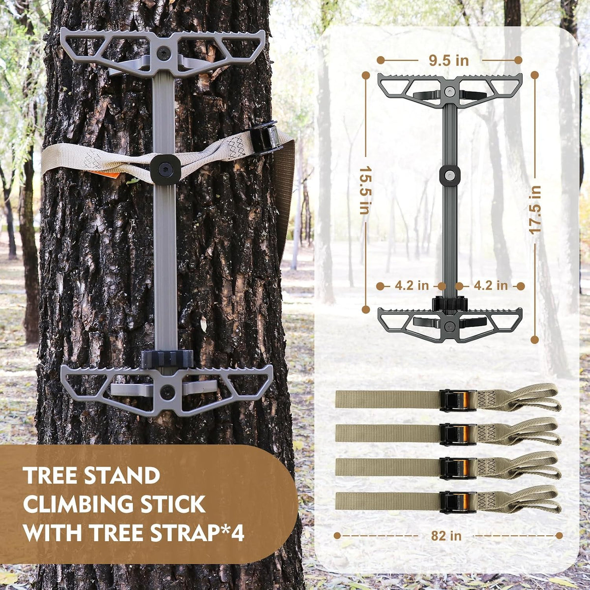 Climbing Sticks,Aluminum Non-Slip Hunting Climbing Steps,Lightweight Tree Climbing Hunting Gear Hunting Accessories for Tree Stands Set of 4,Fold Up