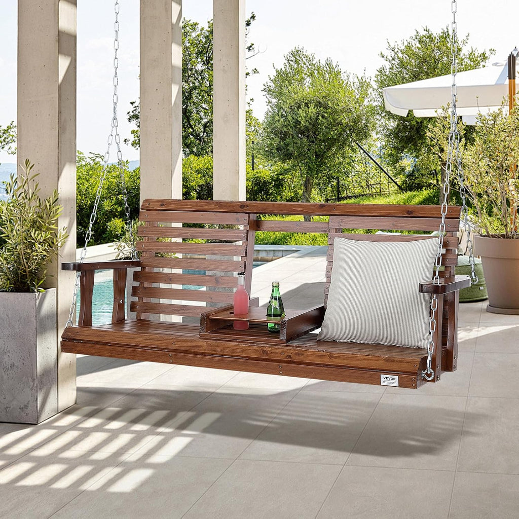 VEVOR Wooden Porch Swing 5 ft, Patio Bench Swing for Courtyard & Garden, Upgraded 880 lbs Strong Load Capacity, Heavy Duty Swing Chair Bench with