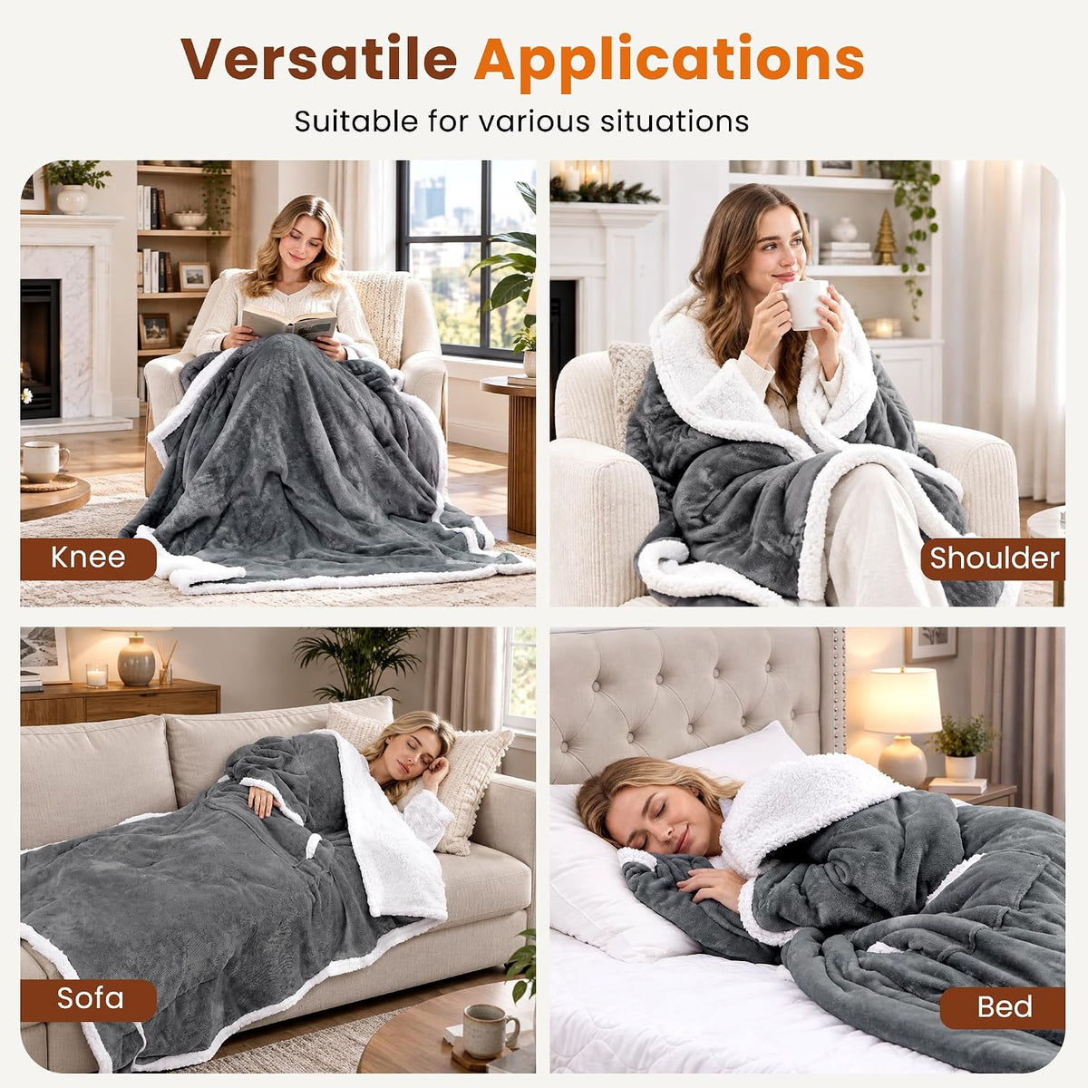 Electric Flannel Wearable Heated Throw Blanket with Foot Pocket & Sleeves, 9 Heating Levels, 2/4/6/8H Auto Off Timer, 52 x 72, Machine Washable