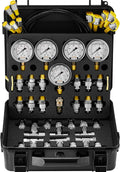 VEVOR Hydraulic Pressure Test Kit, 10/100/250/400/600bar, 5 Gauges 13 Test Couplings 14 Tee Connectors 5 Test Hoses, Hydraulic Gauge Kit with Sturdy