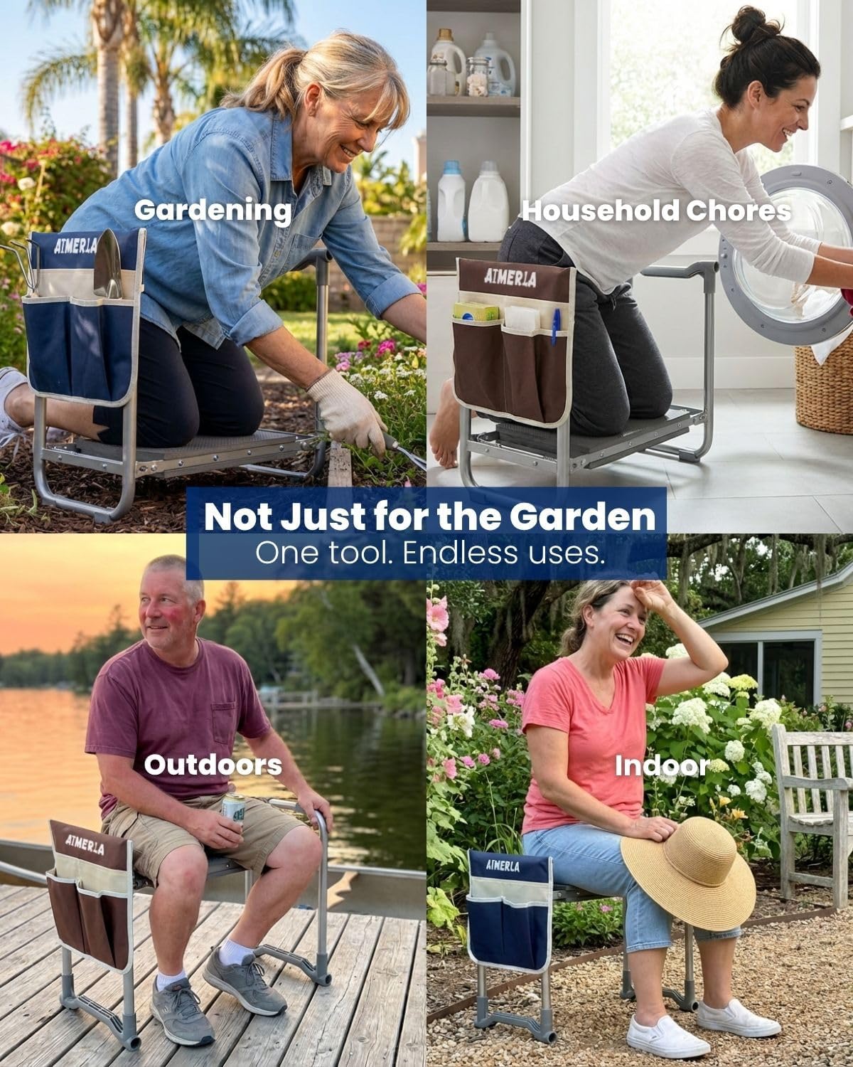 Foldable Garden Kneeler Seat Heavy Duty [Upgraded Widened Thick Kneeling Pad] Garden Stool with Large Garden Tool Bags with Pockets - Portable Garden