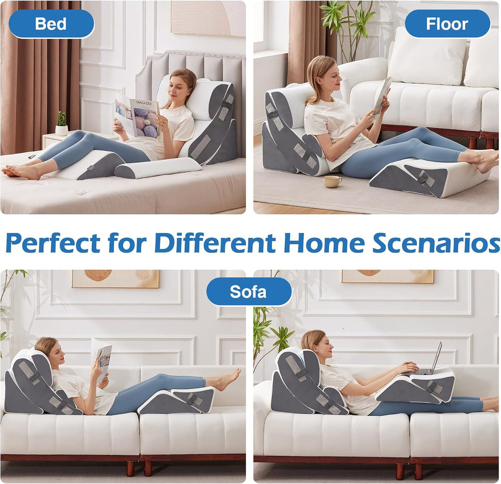 6PCS Wedge Pillow Set for After Surgery, Sit Up Pillow, White