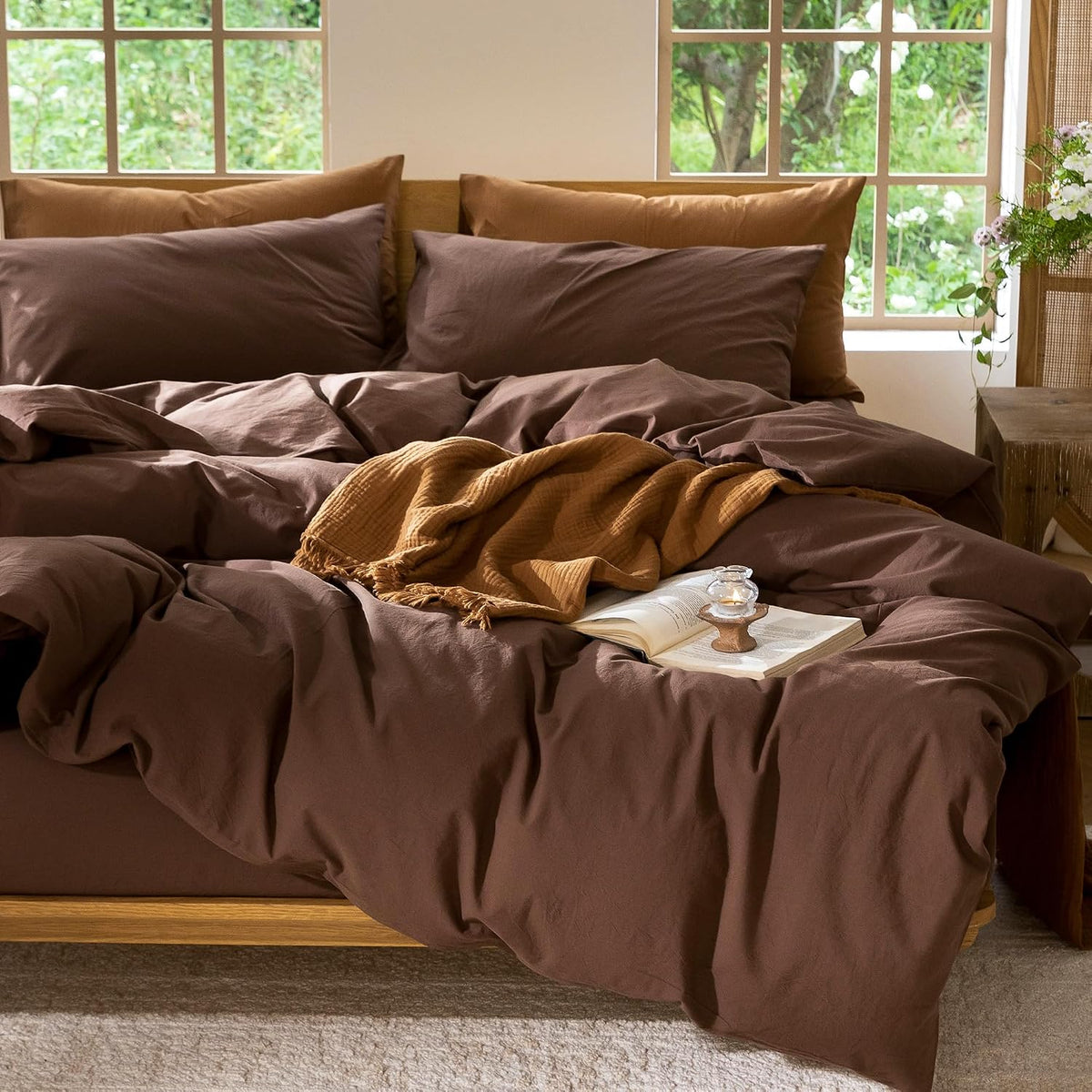 MooMee Duvet Cover Set 100% Washed Cotton Linen Like King